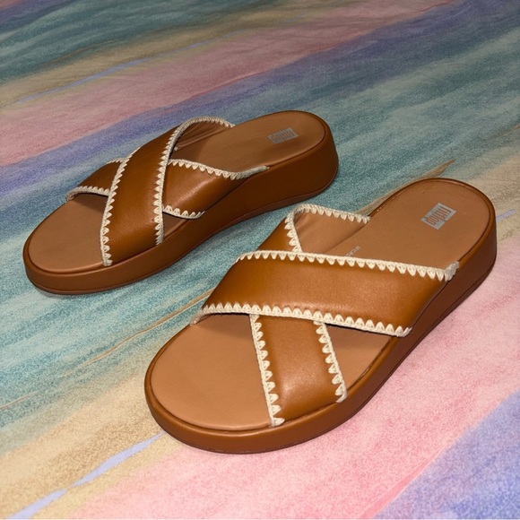 FitFlop Leather Stitch Crochet Mode Slip On Sandals women’s size 10 - Picture 4 of 9